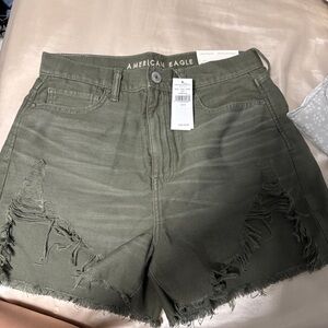 American Eagle Outfitters Green Distressed Jean Shorts